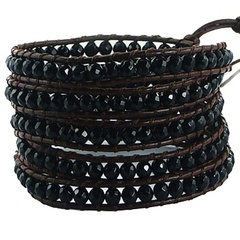 Five rows beaded wrap bracelet with black agate gemstones