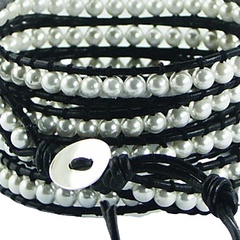 Wrap bracelet with imitation pearls on black leather 3