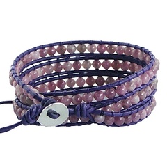 Triple row wrap bracelet tourmaline on purple leather 
