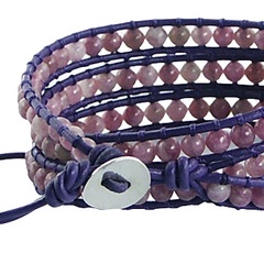 Triple row wrap bracelet tourmaline on purple leather 3