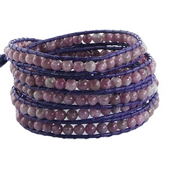Multi layer wrap bracelet with tourmaline on purple leather