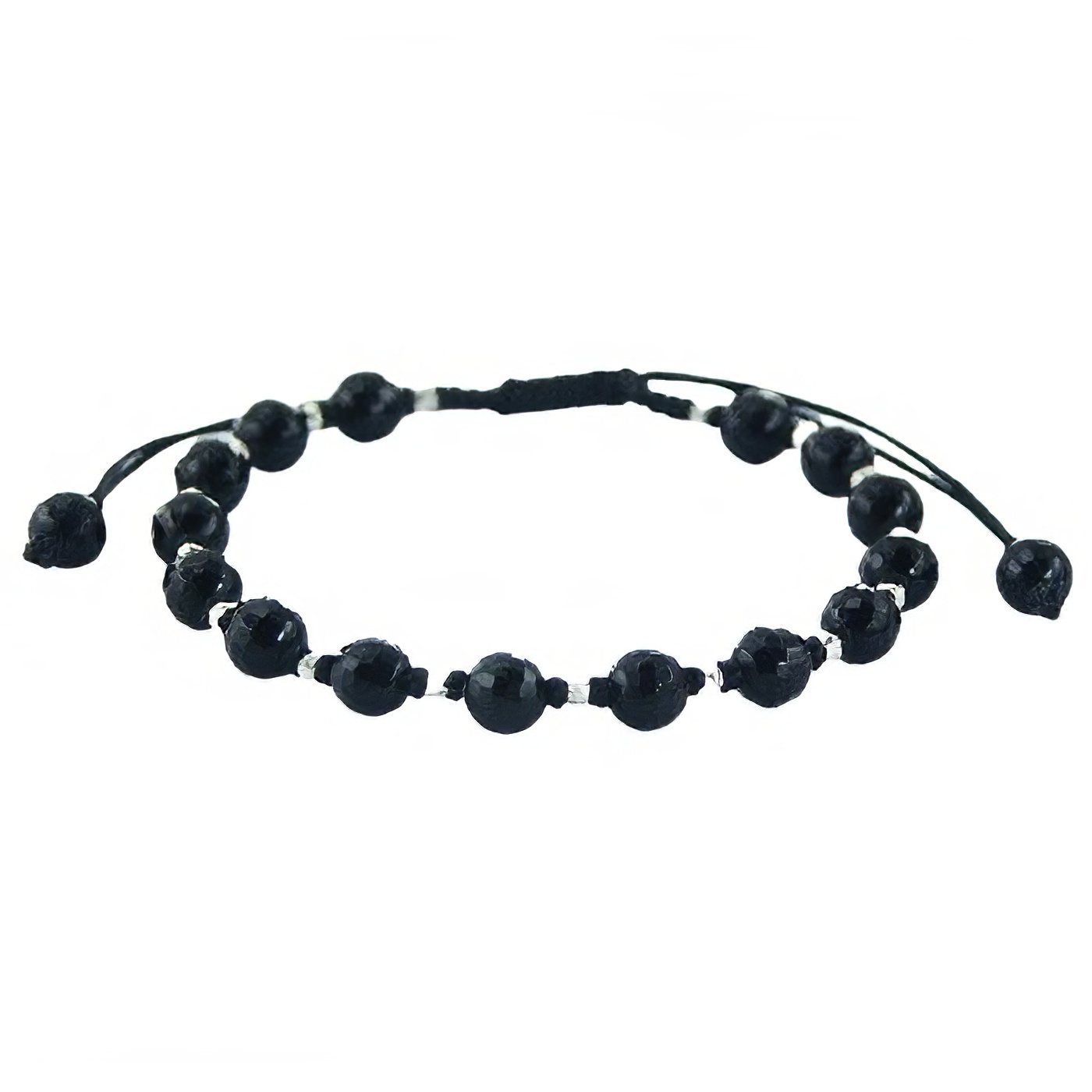 Shamballa bracelet with black agate and silver beads 
