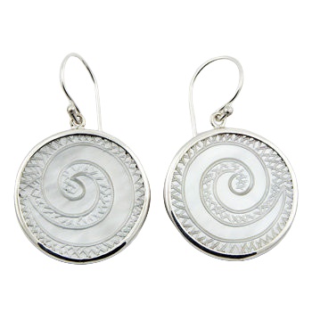 Twirled engraved MOP silver earrings 