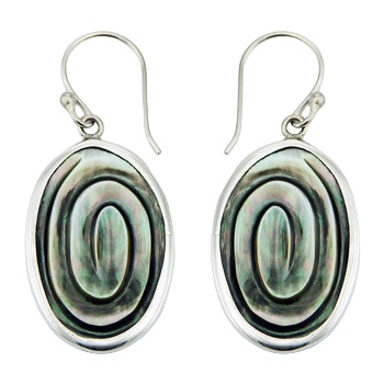Oval green shell silver earrings 