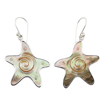 Star rainbow shell silver earrings 