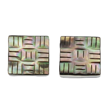 Square rainbow shell silver earrings 