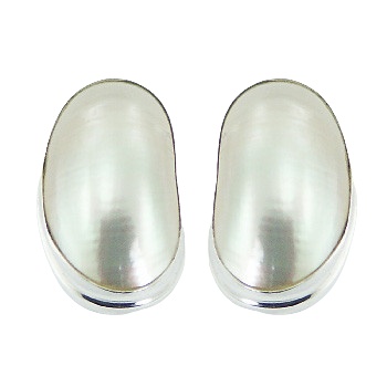 White convexed MOP silver earrings 