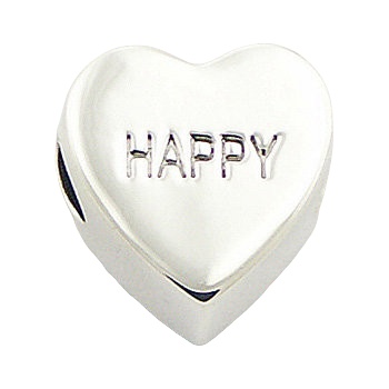 Heart shaped Happy writing silver bead 