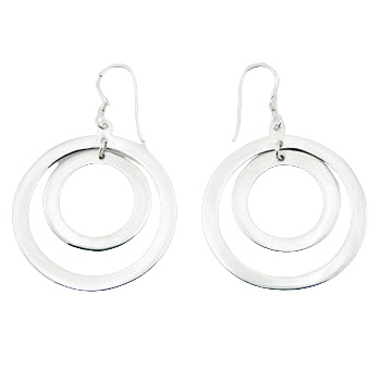 Dangling double hoop silver earrings 