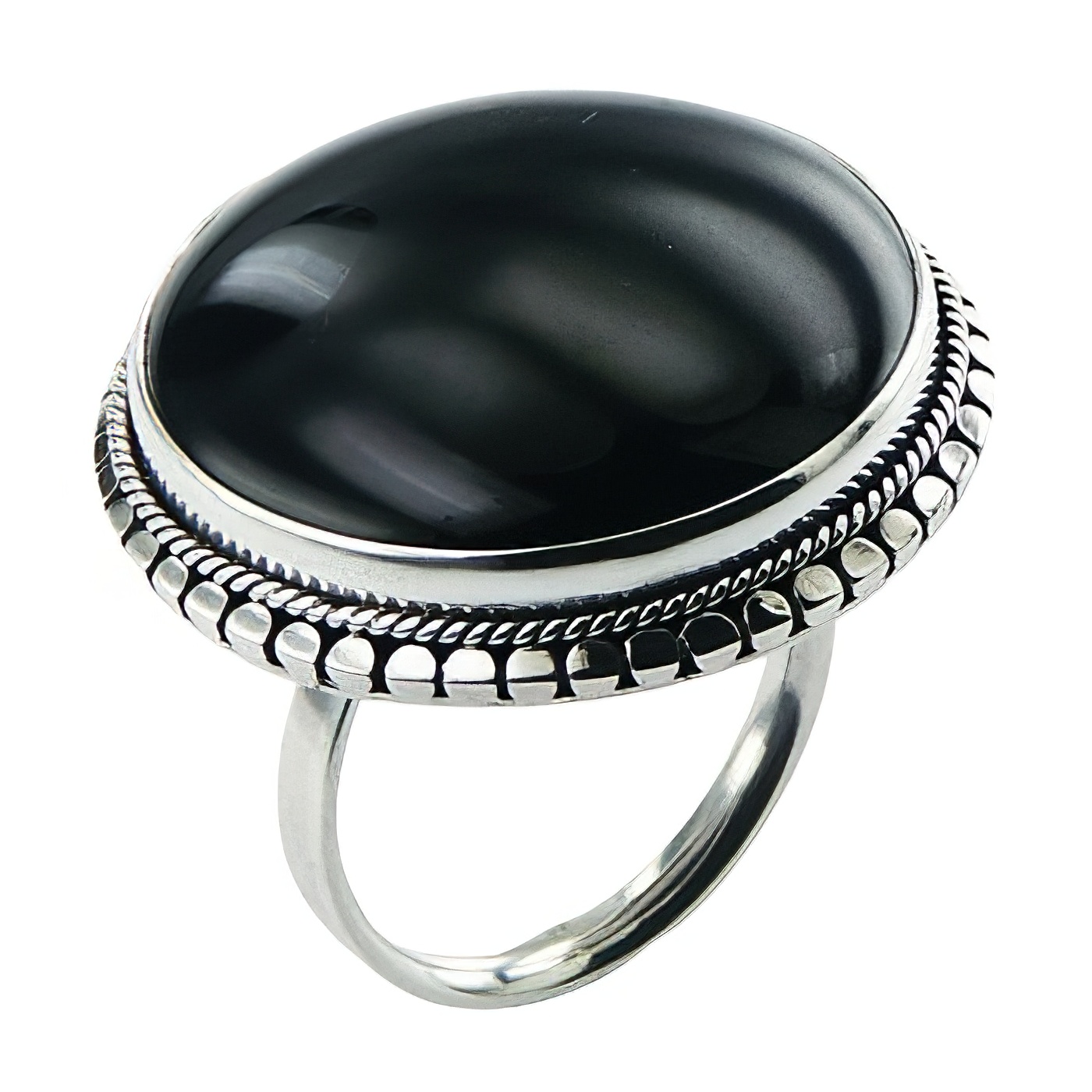 Black agate hand soldered silver ring 