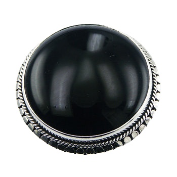 Antiqued glossy black agate hand soldered ornate silver ring by BeYindi 