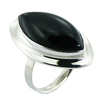 Marquise shaped black agate silver ring 