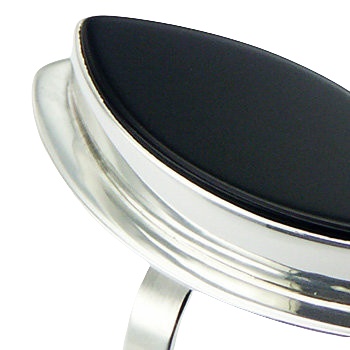 Handmade marquise black agate gemstone polished sterling silver ring by BeYindi 2