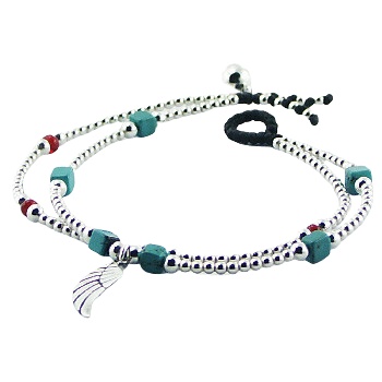 Double Macrame Bracelet Silver, Glass and Turquoise Beads by BeYindi 