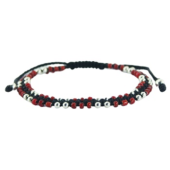 925 Silver & Red Glass Round Beads Lush Macrame Bracelet by BeYindi 
