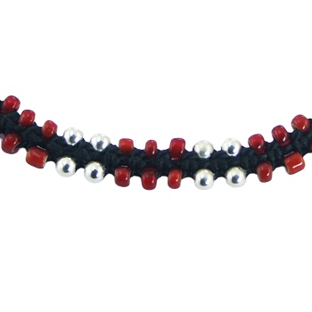 925 Silver & Red Glass Round Beads Lush Macrame Bracelet by BeYindi 2