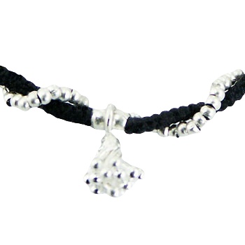 Wavy Macrame Bracelet Silver Flower Cluster & Circle Beads 