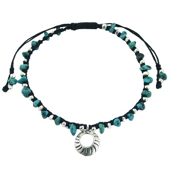 Modern Silver Charm Beads & Turquoise Macrame Bracelet 