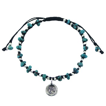 Turquoise Gemstones Silver Charm & Beads Macrame Bracelet 