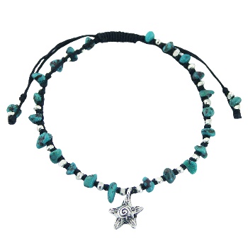 Turquoise Gemstones Silver Star & Beads Macrame Bracelet 