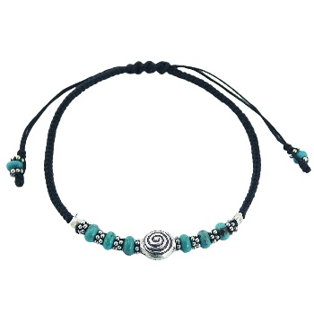 Turquoise, Silver Twirl Bead & Flower Beads Macrame Bracelet 