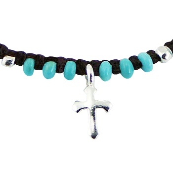 Turquoise Macrame Bracelet Silver Cross & Beads by BeYindi 2