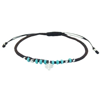 Turquoise Macrame Bracelet Silver Cross & Beads by BeYindi 