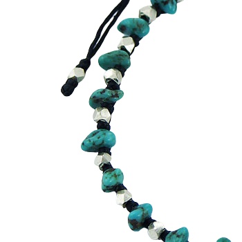 Turquoise Gemstones & Silver Cuboid Beads Macrame Bracelet by BeYindi 3