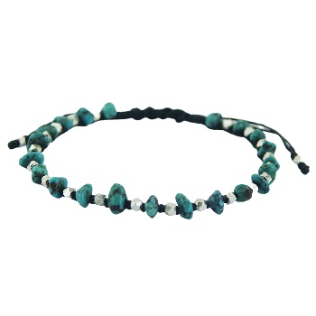 Turquoise Gemstones & Silver Cuboid Beads Macrame Bracelet by BeYindi 