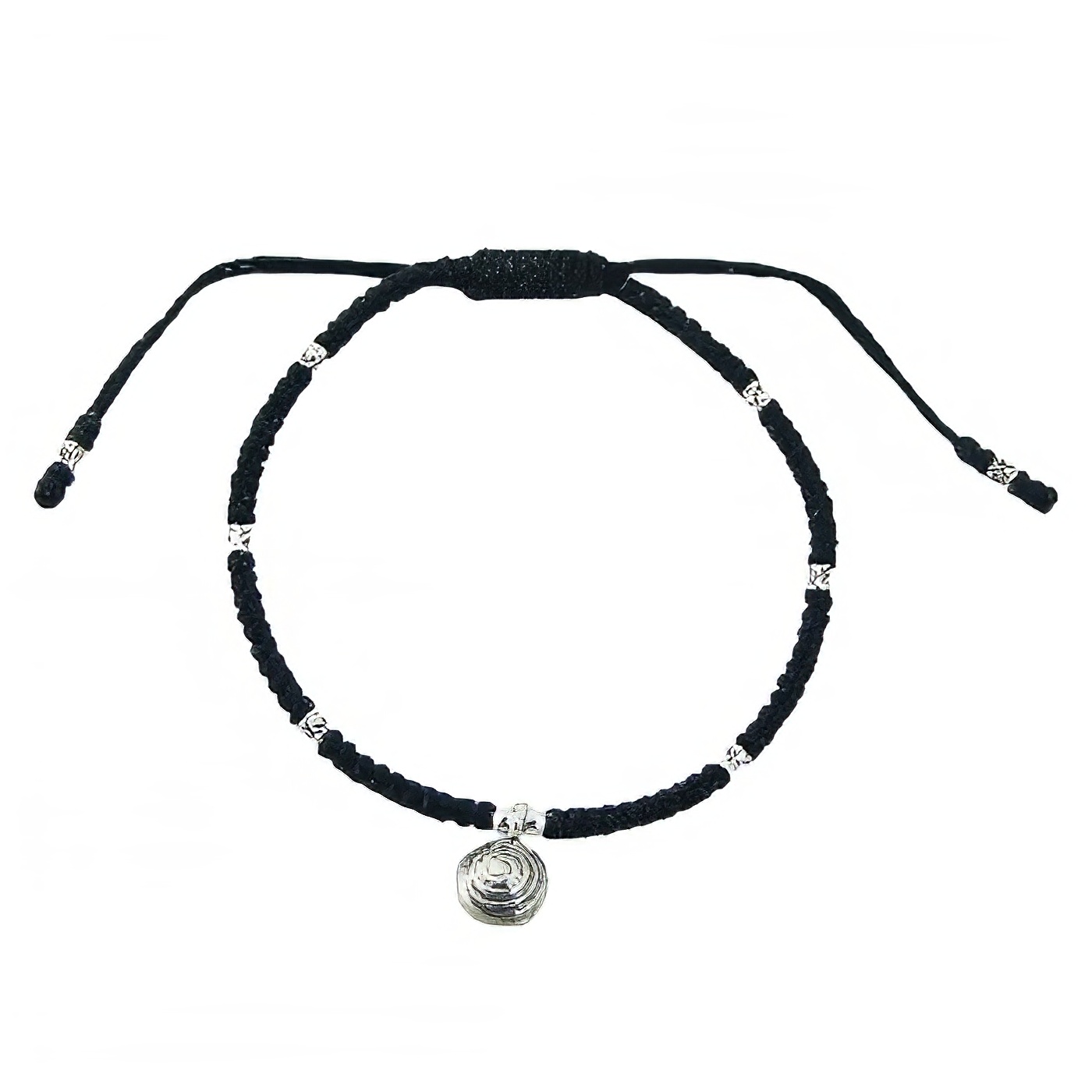 Macrame Bracelet Tibetan Silver Twirl Charm & Floral Beads 
