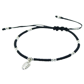 Silver Fish Bone & Sphere Beads Macrame Waxed Cotton Bracelet by BeYindi 