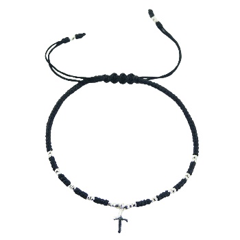 Macrame Bracelet 925 Silver Cross Charm & Spherical Beads 