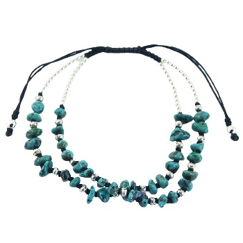 Turquoise Gemstones & Silver Beads in Macrame Bracelet 