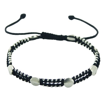 Double Row Macrame Bracelet with Silver Discs & Circle Beads 