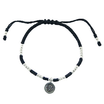 Macrame Waxed Cotton Bracelet 925 Silver OM Symbol Charm 