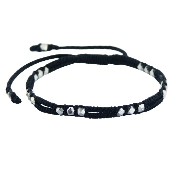 Double Strings Macrame Bracelet With Silver Faceted Beads 
