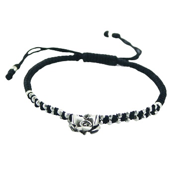 Macrame Wax Cotton Bracelet With Silver Flower Charm & Beads by BeYindi 