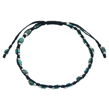 Macrame Wax Cotton Bracelet Turquoise & Floral Silver Beads by BeYindi 