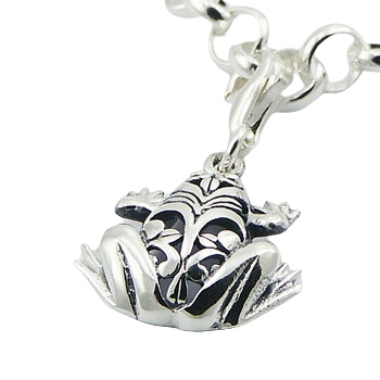 Antiqued Ajoure Silver Frog Figure Charm Pendant by BeYindi 
