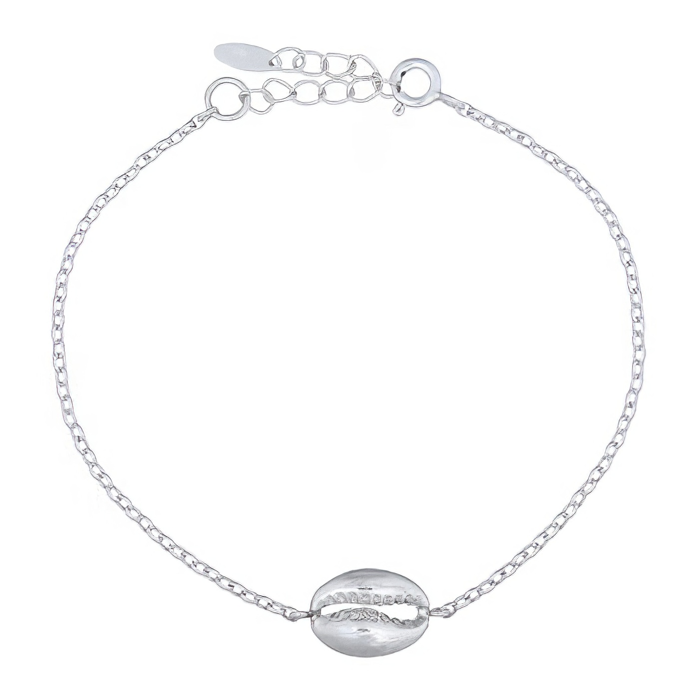 Cowrie Sterling Silver Charm 925 Chain Bracelet by BeYindi 