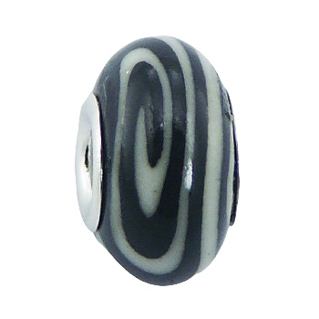 Unique Black Fimo Bead Hand Crafted Painted White Spiral 