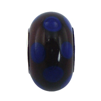 Wine Red Murano Glass Bead Silver Core Dark Blue Dots 
