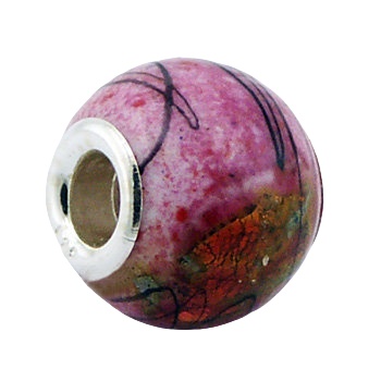 Vibrant Handmade Murano Glass Beads Round Speckled Pink 