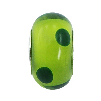 Green Dots On Yellow Green Transparent Murano Glass Bead 