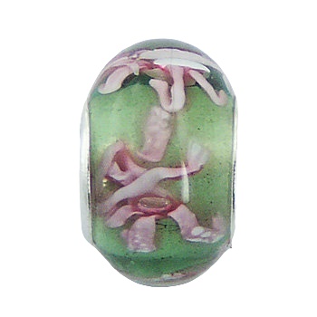 Soft Green Pink Entangled Ribbons Murano Glass Bead 