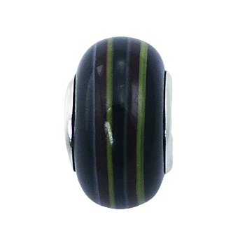 Chic Black Murano Glass Bead Complementary Colored Stripes 