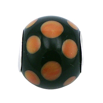 Orange Murano Glass Bead Black Glass Cover Oval Holes 