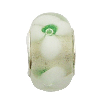 White Flowers Design In Transparent Murano Glass Bead 