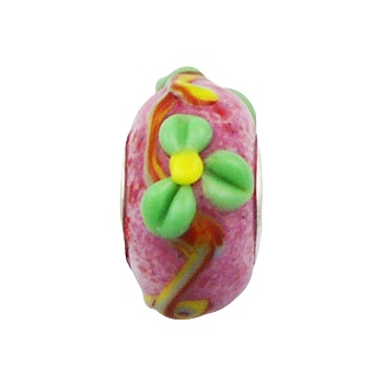 Cotton Candy Murano Glass Bead With Flowers Relief 
