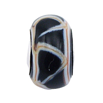 Ethnic Style Black Murano Glass Bead White Orange Zigzag 